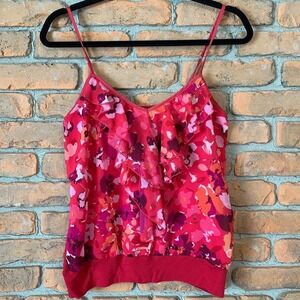 Express Floral Cami‎ Top Womens Medium Red Ruffle Sleeveless Blouse Pink Summer